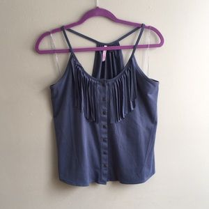 Blue Suede Fringe Tank Top
